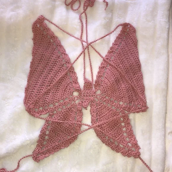 Handmade crochet butterfly top w/ ties - Picture 2 of 6